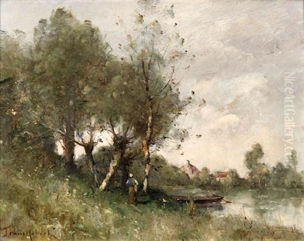 Promenade Animee En Bord De Riviere Oil Painting by Paul Desire Trouillebert