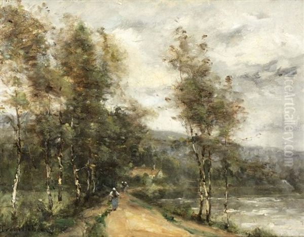 Chemin Pres De La Riviere Oil Painting by Paul Desire Trouillebert