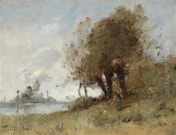 River Landscape With A Figure Oil Painting by Paul Desire Trouillebert