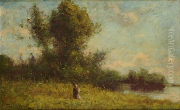 Couple Dans Un Paysage Oil Painting by Paul Desire Trouillebert