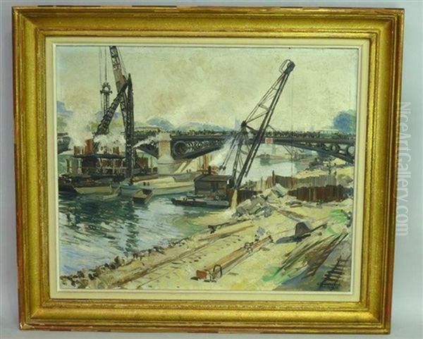 Constructions Sur La Seine Oil Painting by Henri Georges Troussard