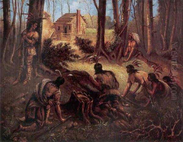 Indian Attack Oil Painting by Leon Trousset