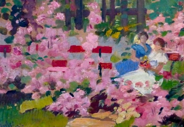 Femmes Se Reposant Sur Un Banc Oil Painting by Georges Troxler