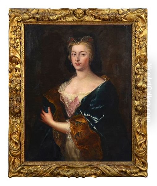 Portrait De Femme En Robe De Velours Brode Oil Painting by Francois de Troy