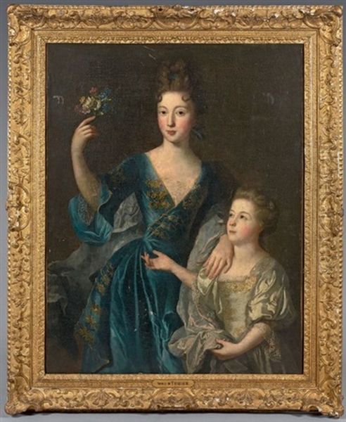 Portrait D'une Jeune Femme Et De Sa Fille Oil Painting by Francois de Troy