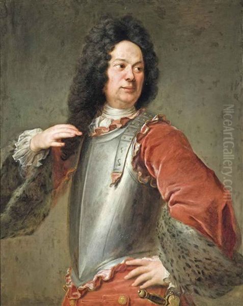 Portrait Of A Gentleman, Half-length, In A Breastplate And Red Coat With Fur Trim Oil Painting by Francois de Troy