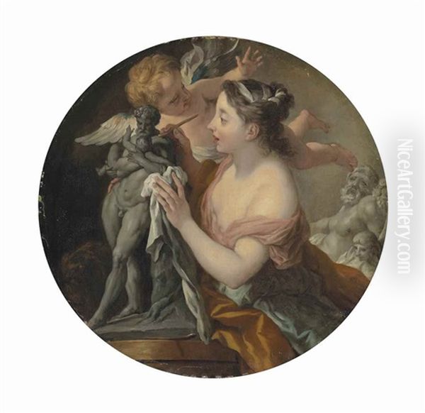 Allegory Of Sculpture, With A Model Of Silenus With The Infant Dionysus Oil Painting by Jean Francois de Troy