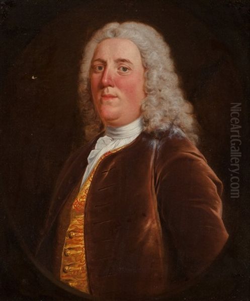 A Portrait Of A Gentleman, Half-length, Wearing A Brown Velvet Jacket Oil Painting by Jean Francois de Troy