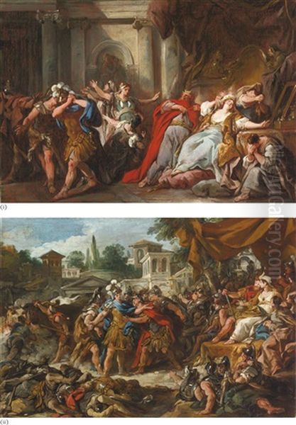 Episodes De L'histoire De Jason : Creuse Consumee Par La Robe Empoisonnee, Le Combat Des Soldats Nes Des Dents Du Serpent Oil Painting by Jean Francois de Troy