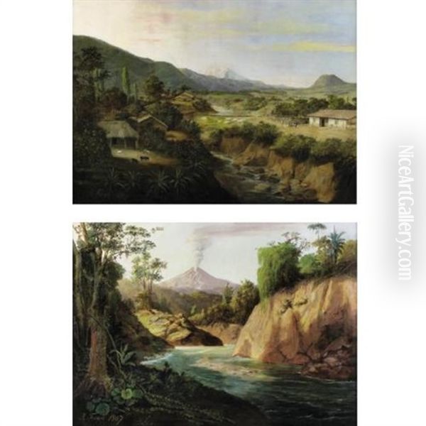 View Of Volcano (+ Erupting Volcano, Ecuador; Pair) Oil Painting by Rafael Troya