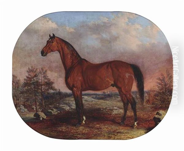 Horse In A Landscape Oil Painting by Edward Troye