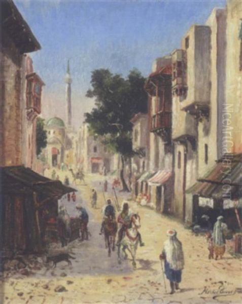 Cavaliers Dans Une Rue En Orient Oil Painting by Michel Troyen