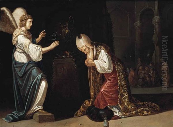 The Annunciation To Zacharias Oil Painting by Rombout Van Troyen