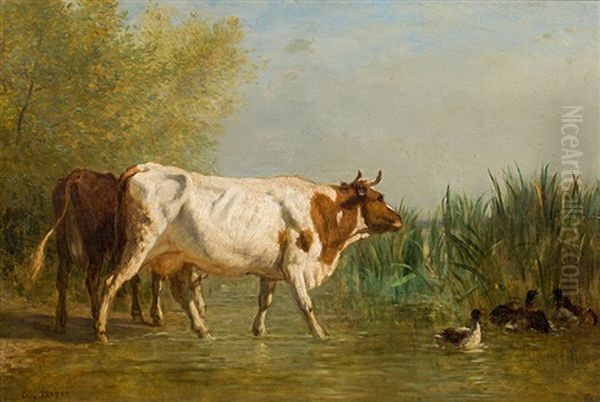 Cows At A Lakeside by Constant Troyon