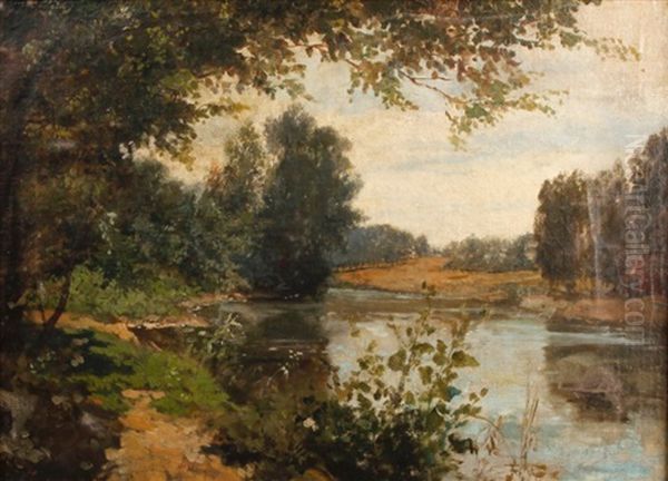 Vue De Villeneuve D'etang Par Temps Clair Oil Painting by Constant Troyon