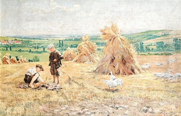 Gooseherd Oil Painting by Wilhelm Trsek