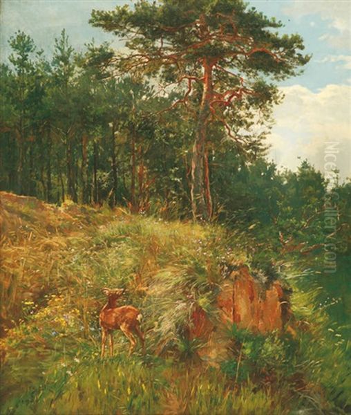 Mood In A Pine Wood Oil Painting by Wilhelm Trsek