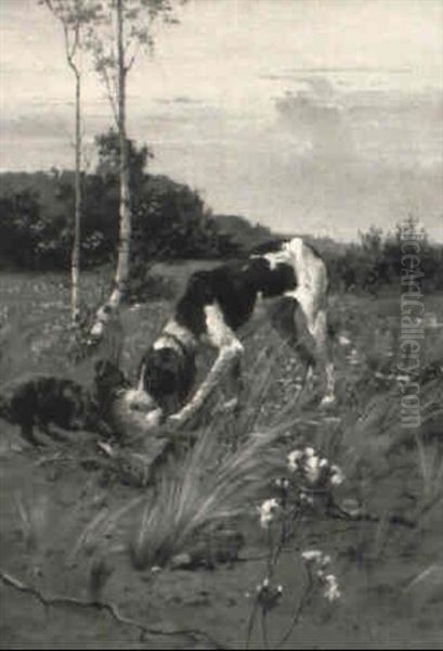 Jagdhunde Reisen Einen Hasen Oil Painting by Wilhelm Trsek