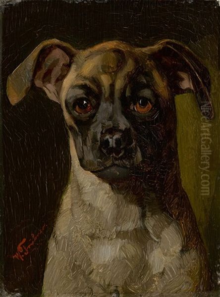 Hundeportrait Oil Painting by Wilhelm Truebner