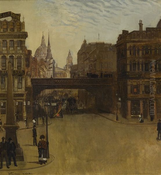 Ludgate Hill, London Oil Painting by Wilhelm Truebner