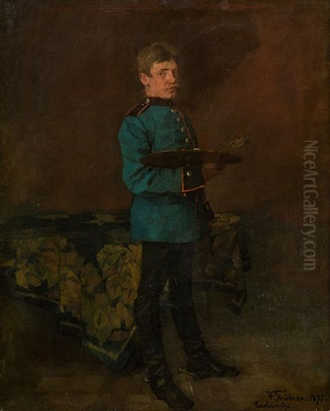 Self Portrait With Palette Oil Painting by Wilhelm Truebner