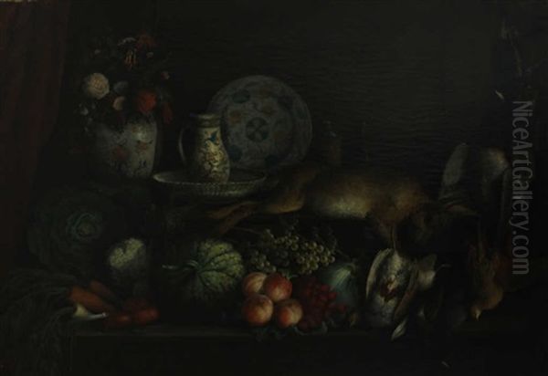 Nature Morte Au Vase Et Fruits Oil Painting by Auguste Truelle