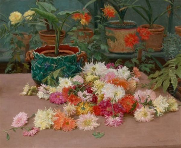 Cuttings In The Greenhouse Oil Painting by Gaylord Sangston Truesdell