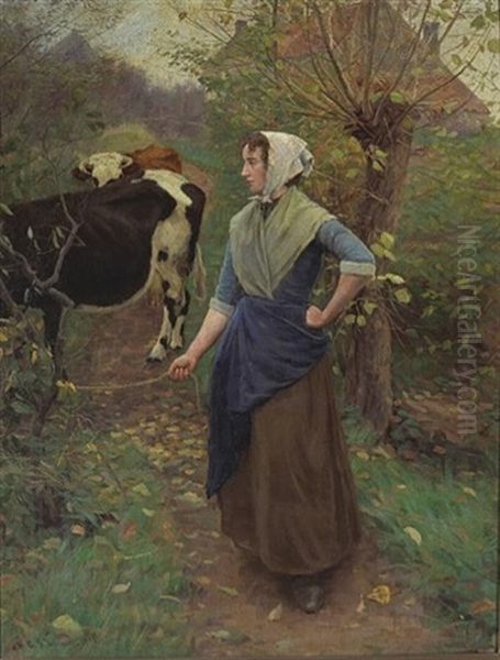 Leading The Cattle Oil Painting by Gaylord Sangston Truesdell