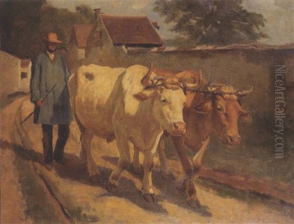 A Farmer With His Cattle Oil Painting by Gaylord Sangston Truesdell