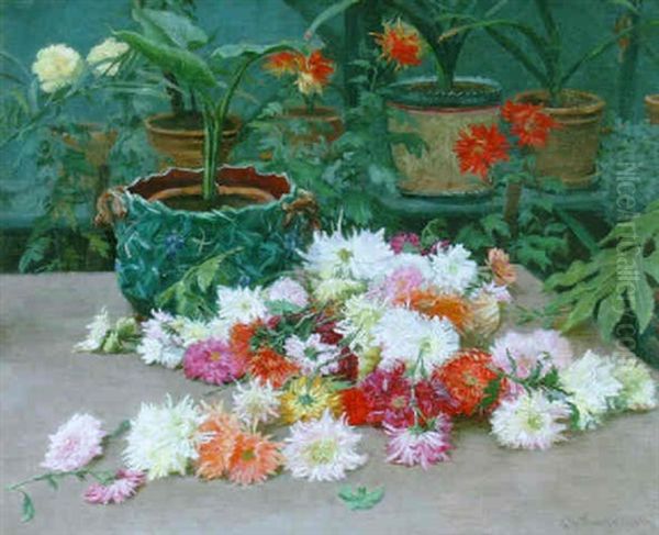 Cuttings In The Greenhouse Oil Painting by Gaylord Sangston Truesdell