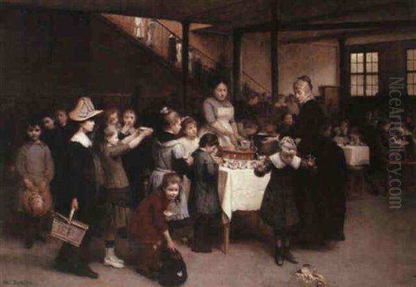 Lunchtime At School Oil Painting by Auguste Joseph Trupheme