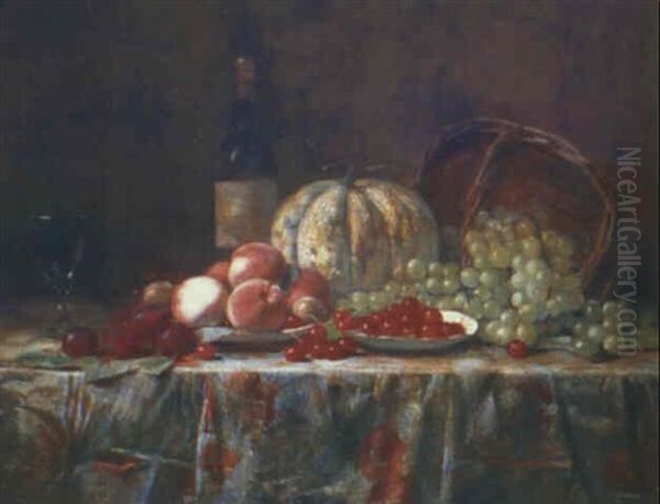 Still Life With Fruit And Wine Oil Painting by Auguste Joseph Trupheme