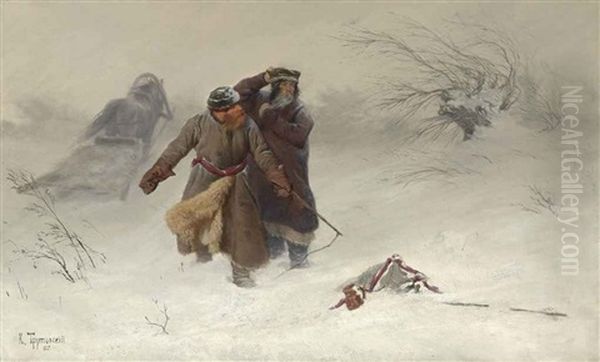 The Snowstorm Oil Painting by Konstantin Aleksandrovich Trutovsky