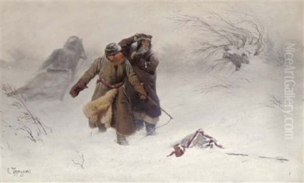 In The Blizzard Oil Painting by Konstantin Aleksandrovich Trutovsky