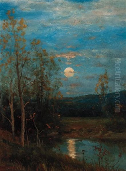 Fall Sunset Oil Painting by Dwight William Tryon