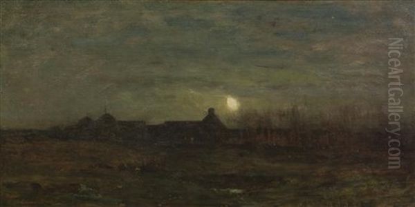 Moonlit Night Oil Painting by Dwight William Tryon