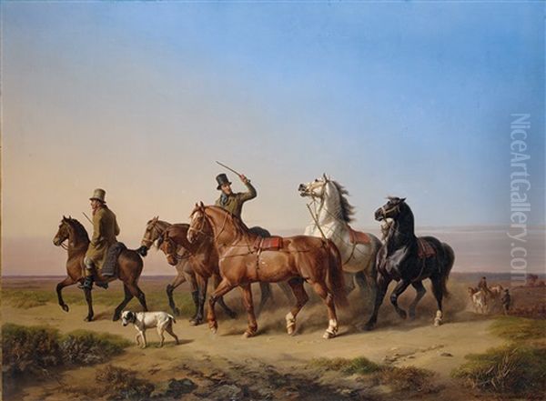 Cavaliers Conduisant Leur Monture Oil Painting by Charles Philogene Tschagenny