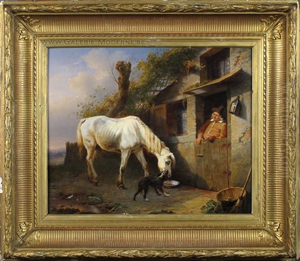 Le Cheval Blanc Oil Painting by Charles Philogene Tschaggeny