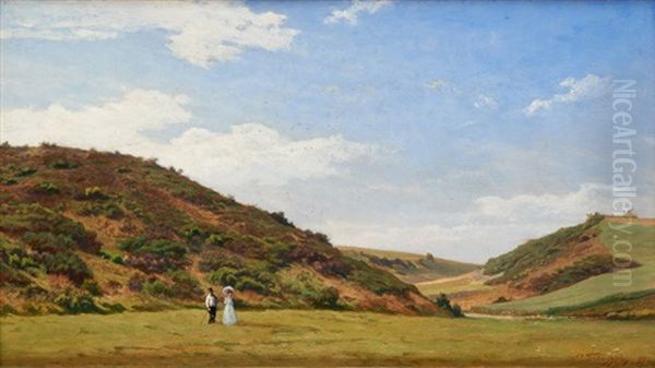 Promenade Au Bord Du Cours D'eau Oil Painting by Charles Philogene Tschaggeny