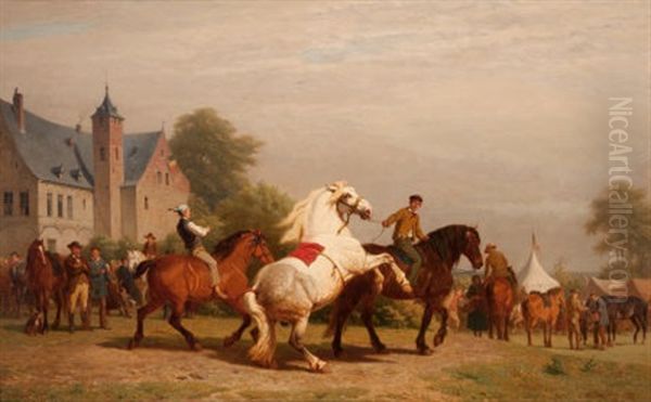 Horse Wrangler Oil Painting by Charles Philogene Tschaggeny