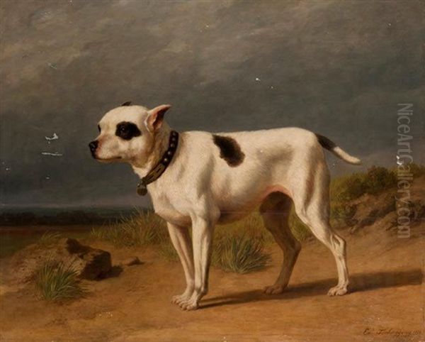 Portrait De Chien Sur La Plage Oil Painting by Edmond Tschaggeny