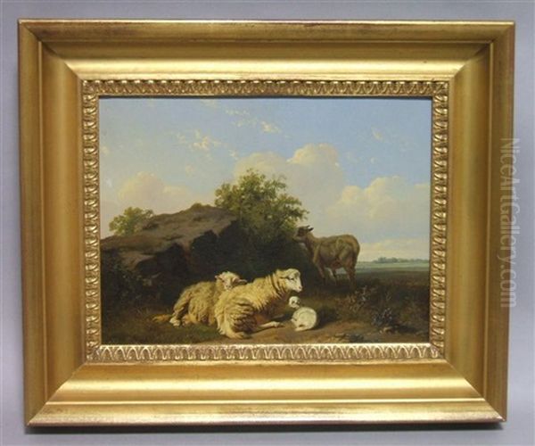 Lamb And Goat Resting Oil Painting by Edmond Tschaggeny