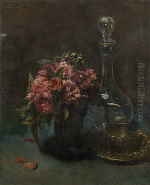 Roses Et Carafon Oil Painting by Frederic Pierre Tschaggeny