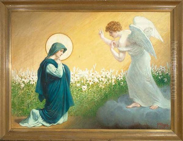 The Annunciation, Archangel Gabriel And The Virgin Mary Oil Painting by Frederic Pierre Tschaggeny