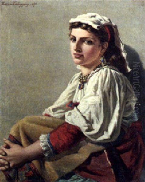 Portrait Of A Peasant Girl Oil Painting by Frederic Pierre Tschaggeny