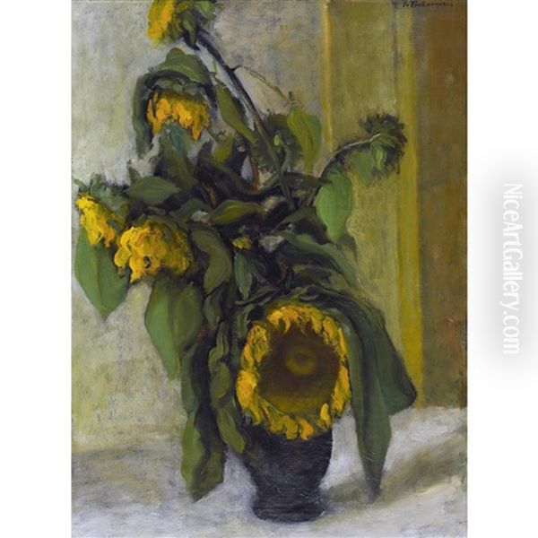 Stillleben Mit Sonnenblumen Oil Painting by Johann Wilhelm Von Tscharner