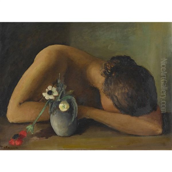 Halbfigur Mit Blumen Oil Painting by Johann Wilhelm Von Tscharner