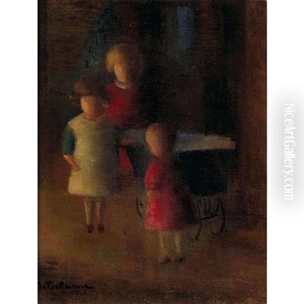 Spielende Kinder Oil Painting by Johann Wilhelm Von Tscharner