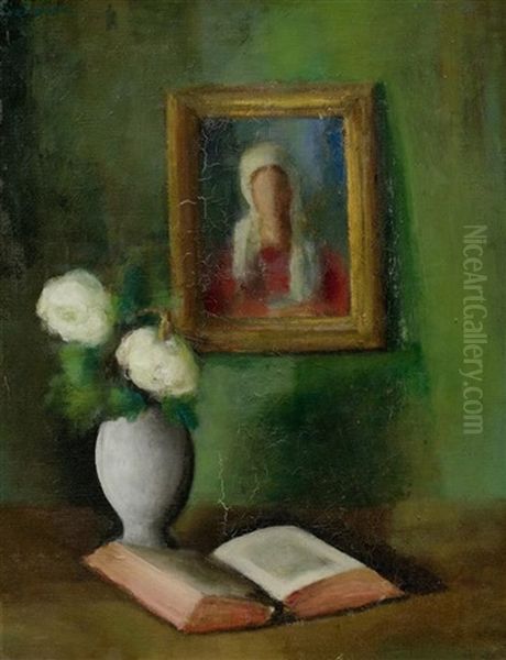 Blumenstillleben Mit Einem Buch Oil Painting by Johann Wilhelm Von Tscharner