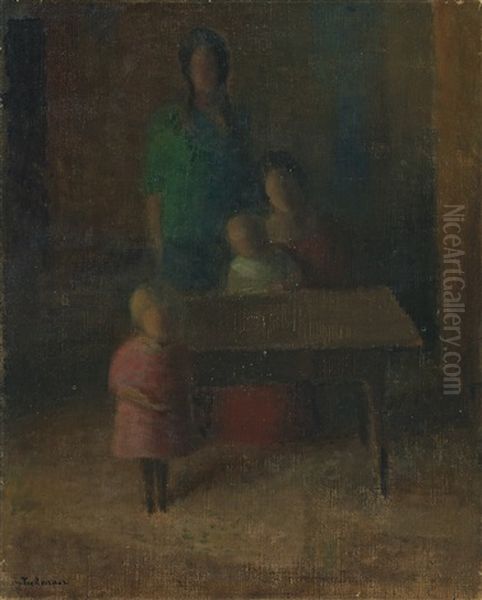 Familie Am Tisch Oil Painting by Johann Wilhelm Von Tscharner